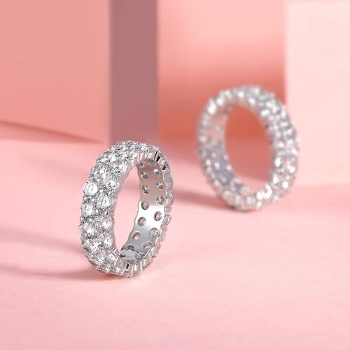 MDFUN 18K White Gold Plated Round-Cut Cubic Zirconia All-Around Band Ring Cocktail Jewelry for Women and Men Size 7