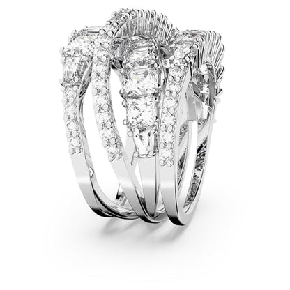 Swarovski Hyperbola Ring, Mixed Cuts, Clear, Rhodium Finished; Size: Us 7; Eu 55