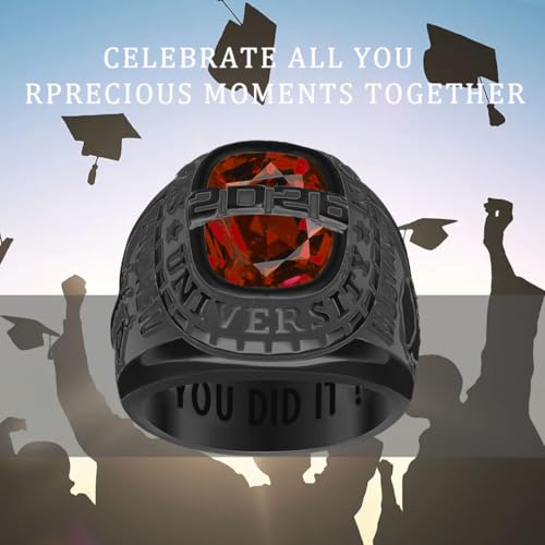 Lypic Personalized 925 Sterling Silver Class Ring for Men High School Graduation Ring 2024 College Ring with Birthstone Customized Graduation Jewelry for Men (Style 21)