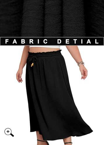 Lastshe Plus Size Maxi Skirts for Women Summer Classic Boho Pleated Elastic High Waist A-line Long Skirt with Pockets,Black,2X