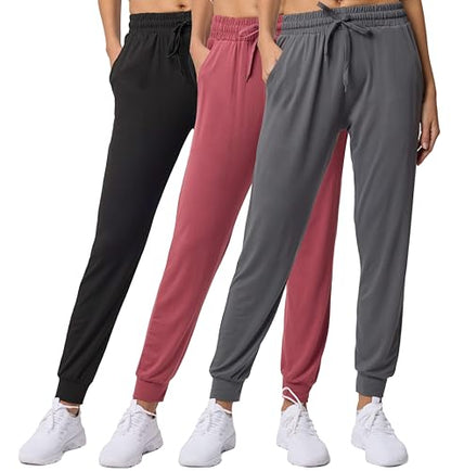 Real Essentials 3 Pack: Women's Lounge Joggers Sweatpants with Pockets Yoga Running Athletic Workout, Set 6, M, Pack of 3