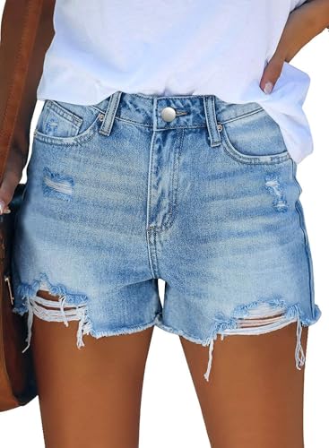 MODARANI Cut Off Denim Shorts for Women Summer Blue Jean Shorts High Waisted Denim Shorts Distressed Ripped Jean Shorts M