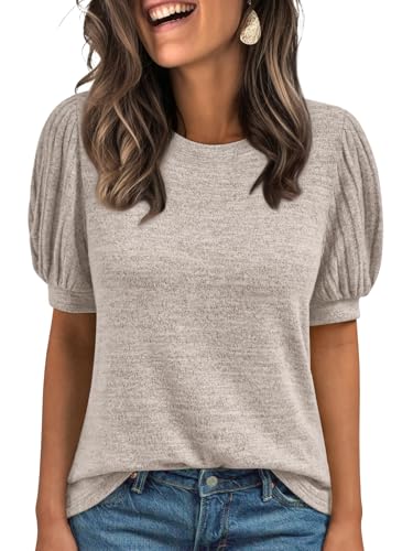 AUTOMET Womens Tops Summer Sweater Spring Tunic Dressy Casual Blouses Business Cute Trendy Short Sleeve Shirt 2026 Khaki XL