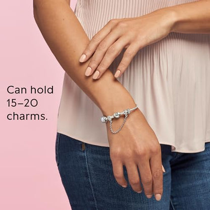 PANDORA Heart Clasp Snake Chain Bracelet - Heart Clasp - Romantic Jewelry for Her with Gift Box - Compatible Moments Charms - Sterling Silver - 7.5"