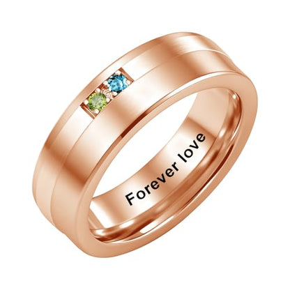 ROMANTICWORK Personalized Ring for Men 925 Sterling Silver Custom Name 2 Birthstones Ring Christmas Valentine's Day Jewelry Gift for Husband Boyfriend Father