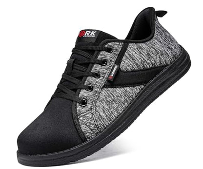 LARNMERN Steel Toe Shoes Men Hands Free Work Shoes Slip On Safety Toe Sneakers Lightweight Comfortable Walking(10.5, Grey Black)
