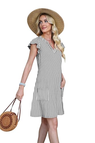 OFEEFAN Striped Dress Spring Summer Dresses for Women Casual Sundress Loose Clothes Elegant Classy Date Outfits Print 9 M
