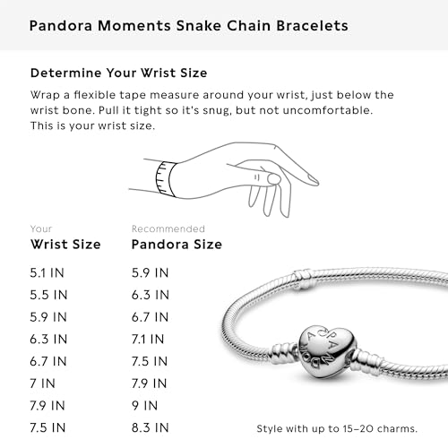 PANDORA Heart Clasp Snake Chain Bracelet - Heart Clasp - Romantic Jewelry for Her with Gift Box - Compatible Moments Charms - Sterling Silver - 7.5"