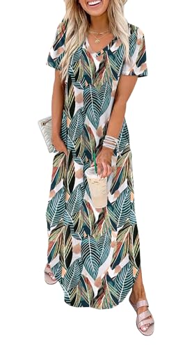 WIHOLL Hawaiian Dresses for Women Flower 2026 V Neck Swing Short Sleeve Dress Sundresses with Pockets M