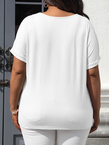 Beautife Womens Plus Size V Neck T Shirts Short Sleeve Summer Dressy Casual Tunic Tops Loose Fit Tees Blouse White