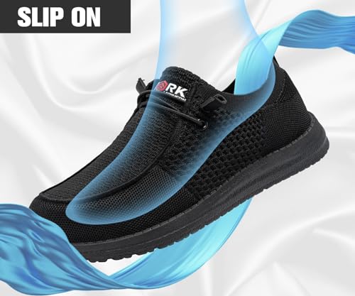 LARNMERN Slip On Steel Toe Shoes Men Lightweight Comfortable Walking Sneakers Safety Work Steel Toe Loafers(10.5 Men, Black)