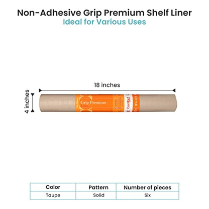 Con-Tact Brand Grip Premium Thick Shelf Liner - Versatile 18-inches x 4-feet Durable Non-Adhesive Non-Slip Drawer and Cabinet Liner in Taupe - Pack of 6 Rolls