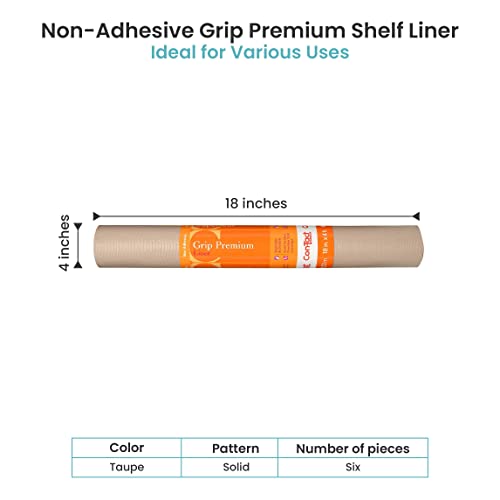 Con-Tact Brand Grip Premium Thick Shelf Liner - Versatile 18-inches x 4-feet Durable Non-Adhesive Non-Slip Drawer and Cabinet Liner in Taupe - Pack of 6 Rolls