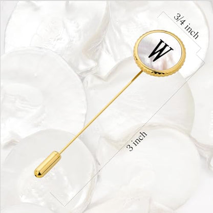 Lapel Pin for Men Gold, Mens Lapel Pins for Suits Initial Brooch Pin Mother of Pearl Lapel Stick Pins for Necktie Bow Tie Hat