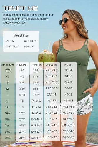 Tempt Me Green Leaves Two Piece Tankini Swimsuits for Women Tummy Control Bathing Suit with Shorts Athletic Swimwear XL