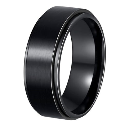Udolfly Mens Fidget Rings Anxiety Spinner Ring for Men Stress Relief Chain Spin Titanium Ring for Adult Gift for Dad Solid Black 11