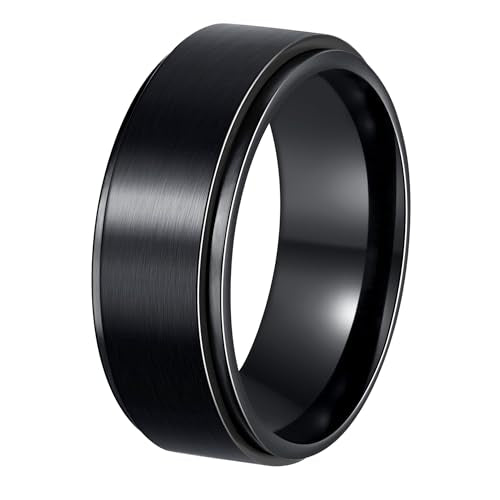 Udolfly Mens Fidget Rings Anxiety Spinner Ring for Men Stress Relief Chain Spin Titanium Ring for Adult Gift for Dad Solid Black 11