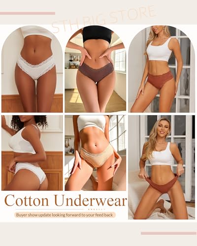 Sth Big Womens Cotton Underwear Sexy Lace Brazilian Panties Soft Breathable Cotton Cheeky Underwear for Ladies 6 Pack (6A, Medium)