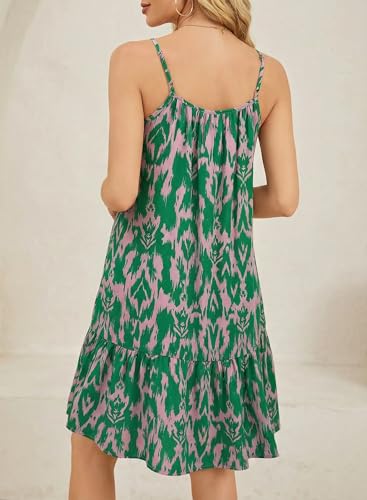 Dokotoo Casual Dresses for Women Floral Print Spaghetti Strap Sundresses Midi Green Dress Flowy Sexy V Neck Dresses Summer Fashion 2026 Casual Beach Vacation Clothes Christmas Dress Small