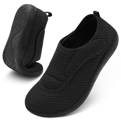 Scurtain Mens Walking Shoes Wide Width Diabetic Shoes for Men Elderly Seniors Adjustable Swollen Feet Neuropathy Orthopedic Edema Shoes Breathable Indoor Outdoor Slippers Size 13 Black