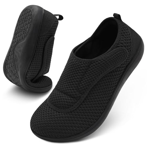 Scurtain Mens Walking Shoes Wide Width Diabetic Shoes for Men Elderly Seniors Adjustable Swollen Feet Neuropathy Orthopedic Edema Shoes Breathable Indoor Outdoor Slippers Size 13 Black