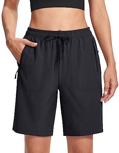 MAGCOMSEN Hiking Shorts Women 8 Inch Inseam Lightweight with Pockets Quick Dry Running Shorts Golf Black L