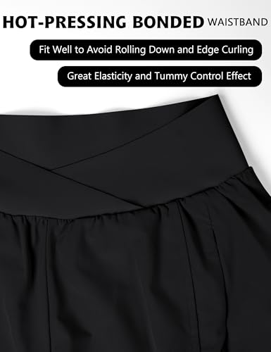 Blooming Jelly Women's Workout Shorts Athletic Running Elastic High Waisted Black Gym Yoga Shorts with Zipper Pockets (Black,Medium)