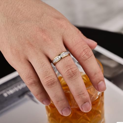 SweetJew Mens Moissanite Wedding Band 925 Sterling Silver Rings For Men 14K White Gold Plated 1ct D Color VVS1 Clarity Brilliant Lab Created Stone 9 Round Cut Engagement Rings For Him Size 9