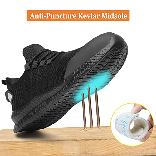 Steel Toe Shoes for Men and Women Comfortable Lightweight Work Safety Shoes Puncture Proof Slip Resistant Indestructible Sneakers Construction Work Utility Black M10.5