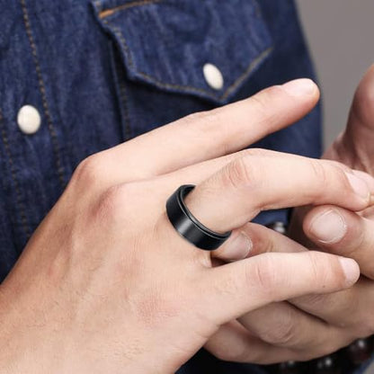 Udolfly Mens Fidget Rings Anxiety Spinner Ring for Men Stress Relief Chain Spin Titanium Ring for Adult Gift for Dad Solid Black 11