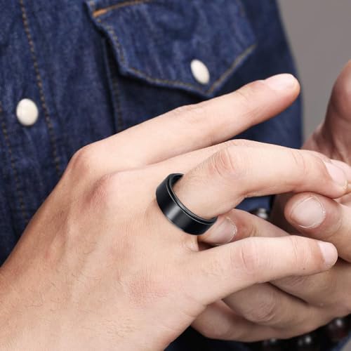 Udolfly Mens Fidget Rings Anxiety Spinner Ring for Men Stress Relief Chain Spin Titanium Ring for Adult Gift for Dad Solid Black 11