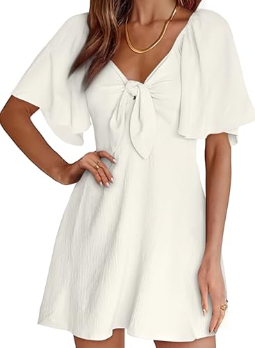 Dokotoo White Summer Dresses for Women 2026 Spring Fall Women's Casual Wedding Guest Sexy V Neck Party Elegant Classy Mini Italian Flowy Dress Beach Cocktail Dresses 2025 Fashion Outfits