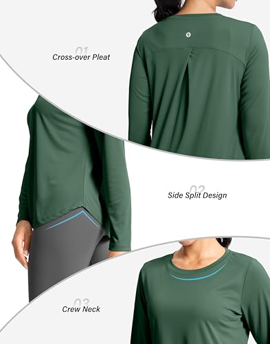SANTINY Lightweight Long Sleeve Workout Tops for Women Breathable Gym Yoga Athletic Running Hiking Top UPF 50+ Sun Shirts (Green_M)