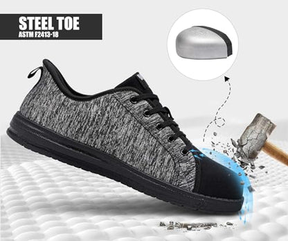 LARNMERN Steel Toe Shoes Men Hands Free Work Shoes Slip On Safety Toe Sneakers Lightweight Comfortable Walking(10.5, Grey Black)