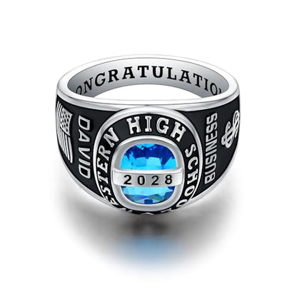 Official Mementos USA Premium American Brand Class Ring for Men – Milestone Collection – Genuine 925 Sterling Silver or 10KT Gold – Customized High School College University Class Ring – Graduation Gifts (Sterling Silver Platinum)