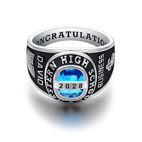 Official Mementos USA Premium American Brand Class Ring for Men – Milestone Collection – Genuine 925 Sterling Silver or 10KT Gold – Customized High School College University Class Ring – Graduation Gifts (Sterling Silver Platinum)