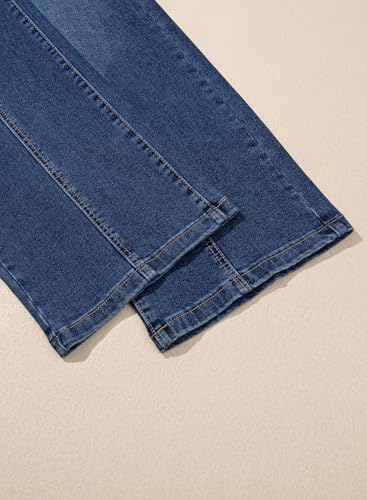 Sidefeel Womens Wide Leg Jeans High Waisted Straight Leg Stretchy Jeans Trendy Seamed Front Loose Denim Pants Blue Size 12