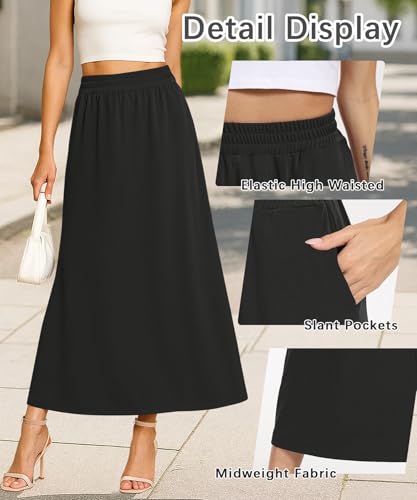 YSYOKOW Women's Flowy Maxi Skirts Elastic High Waisted Casual A-Line Long Skirt with Pockets 2026 Trendy(Black, Medium)