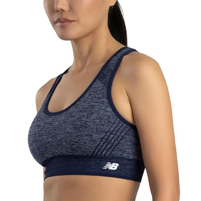 New Balance Women's Seamless Racerback Sports Bra, Medium Impact, Women's Activewear Gym Bras, Removable Pads, Dark Blue, M
