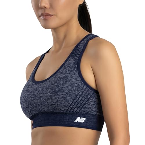 New Balance Women's Seamless Racerback Sports Bra, Medium Impact, Women's Activewear Gym Bras, Removable Pads, Dark Blue, M