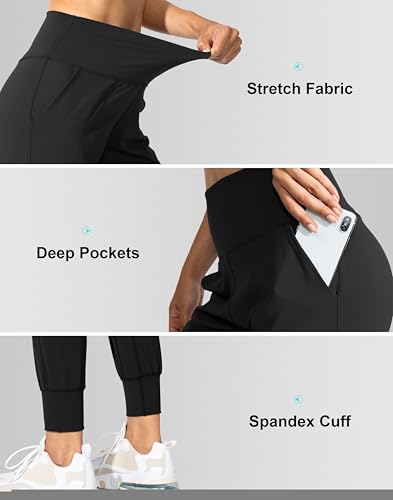 G Gradual Women's Joggers High Waisted Yoga Pants with Pockets Loose Leggings for Women Workout, Athletic, Lounge (Black, Small)