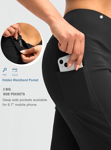 G Gradual Capri Pants for Women High Waist Workout Yoga Pants with Pockets Tummy Control Leggings Crop Straight(Black,L)