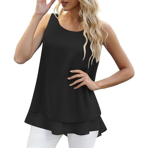 Womens Shirts Dressy Casual Tank Top for Women Lightweight Flawy Tops Casual Crewneck Sleeveless Boho Summer Blouses Casual Relaxed Clothes