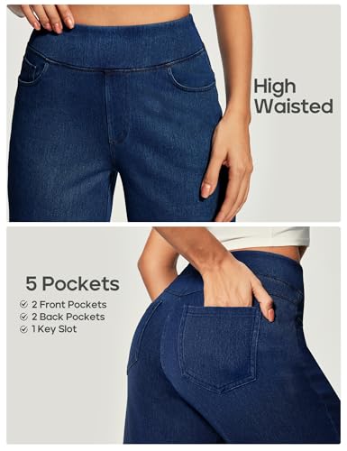 Heathyoga Wide Leg Jeans Woman High Waist Pull On Baggy Jeans for Women Stretchy Jean Pants Straight Leg Denim Pants Petite Dark Blue