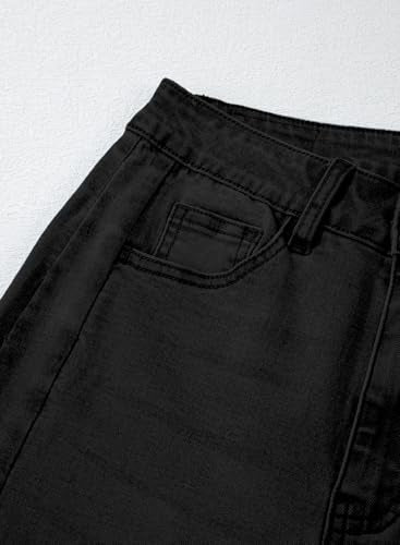 Sidefeel Women's High Waisted Jeans Stretchy Raw Hem Straight Leg Denim Pants Size 12 Black