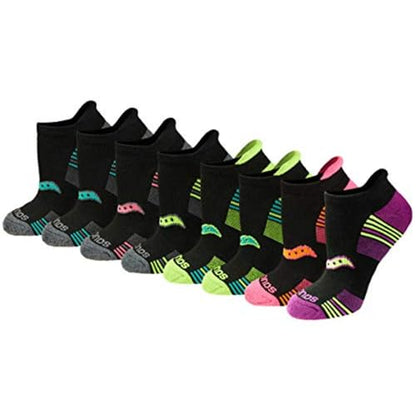 Saucony Women's RunDry Performance 8, 16 Pairs Heel Tab Athletic Socks, S-L, Black Assorted (8 Pairs), Small