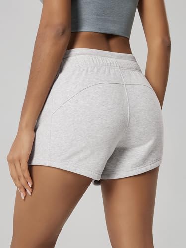 ODODOS Women's Sweat Shorts with Pockets Cotton French Terry Drawstring Summer Workout Casual Lounge Shorts, White Heather, Small