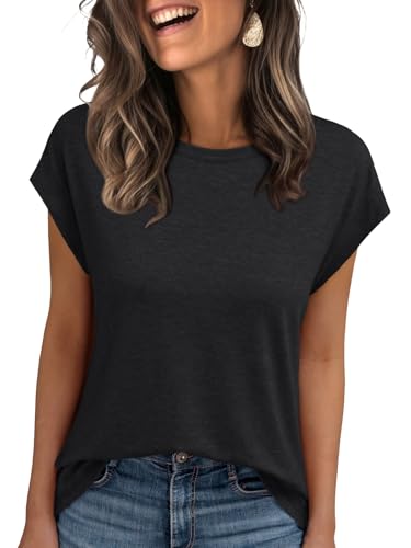 AUTOMET Women's Cap Sleeve Tops for Summer - Soft Stretchy Versatile Shirts for Office Casual Date Everyday Wear Black M