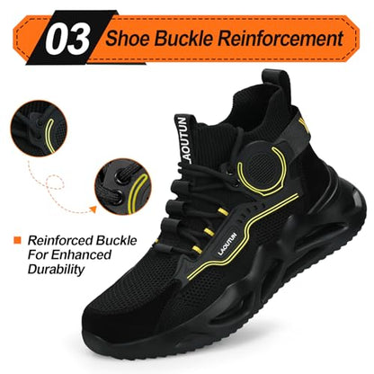 LAoutun Steel Toe Shoes for Men Work Shoes Safety Sneakers Comfortable Lightweight Puncture Proof Slip on Indestructible Construction Work Shoes