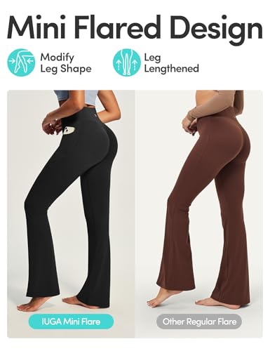 IUGA Mini Flare Leggings for Women Tummy Control Hidden Scrunch Butt Flared Yoga Pants with Pockets No Front Seam Workout Black